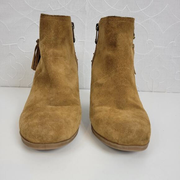 Guess Womens Boots Size 7.5 Tan Side Zip Almond Toe Studded Chucky Ankle Heel - Picture 7 of 12